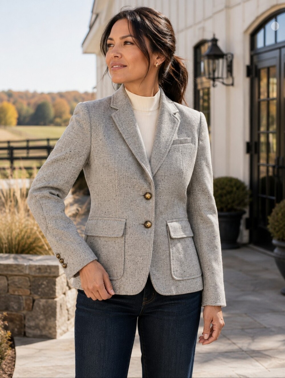 Banana Republic Wool Equestrian Riding Blazer Grey Elbow Patch Size 10